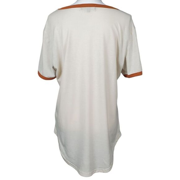 Lucky and Blessed T-Shirt Striped Size Medium Beige Blue Southwestern Santa Fe - Picture 2 of 7